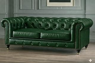 Classic Leatherette Chester Sofa Set Button Tufted, Classic Style Sofa Set 3-Person Sofa for Living Room, Office, and Hallway Colour (Bottle Green, 2 Seater Sofa)