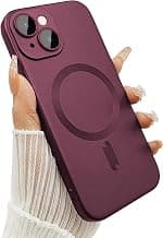 DIZORO® Magnetic Case for iPhone 13 / iPhone 14 Cover [Compatible with MagSafe][Built-in Camera Lens Protector] Slim Soft Silicone Bumper Shockproof Metallic Luster Back Cover Phone Cases (Wine)
