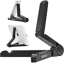 GIZGA ESSENTIALS Portable Tabletop Tablet Stand Mobile Holder, Desktop Stand, Cradle, Dock for iPad, Smartphone, Kindle, E-Reader, Fully Foldable, Adjustable Angle, Anti-Slip Pads, Black