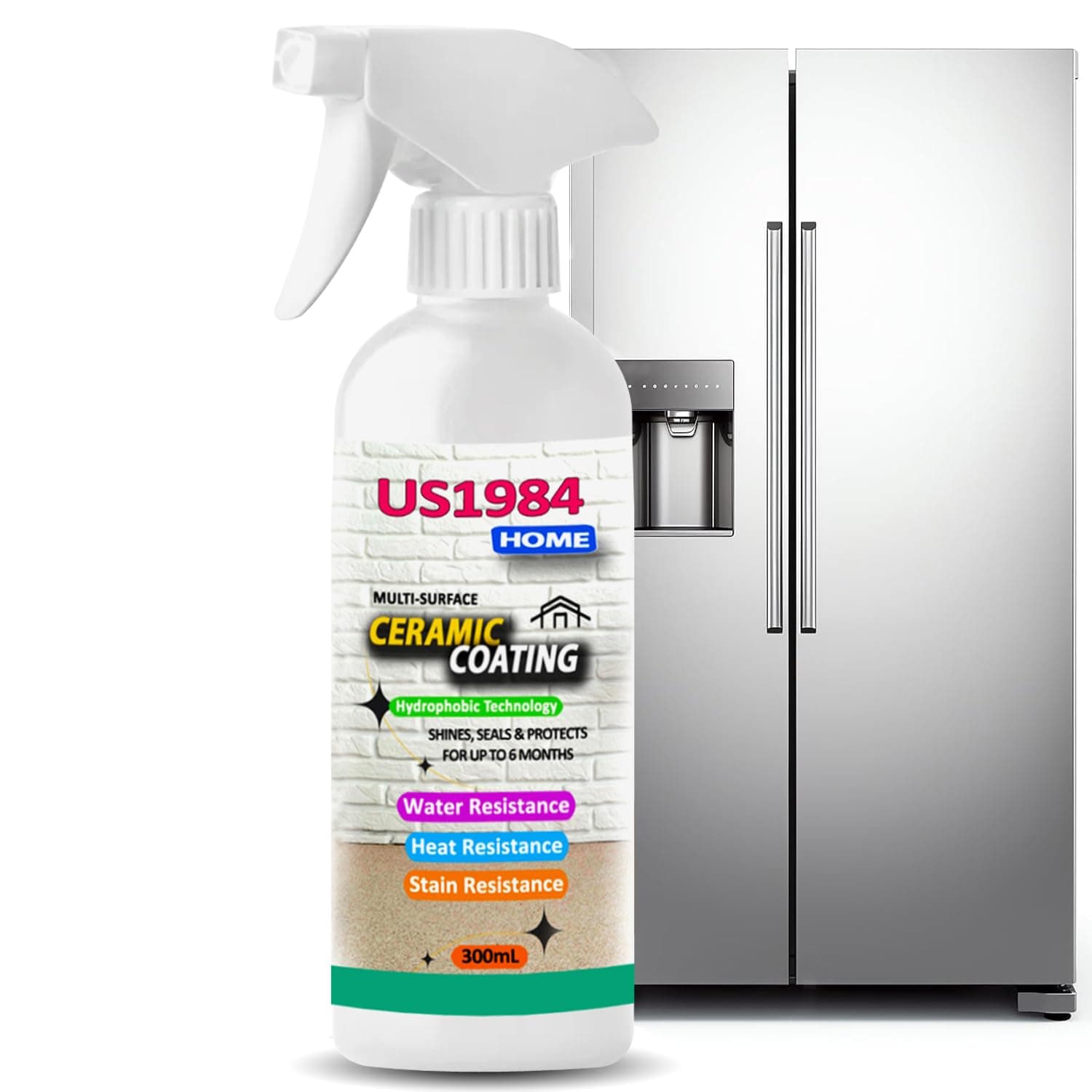 US1984 Home Ceramic Coating Spray for Kitchen, Appliance & Bath Surfaces, High Shine Seal & Protect, Fingerprint Water & Stains Resistant, for Stainless Steel, Sinks, Fridges, Glass