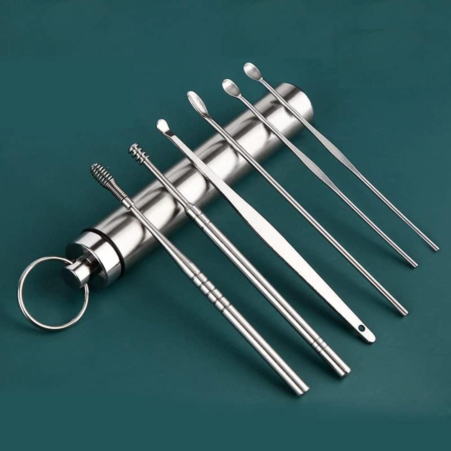 Ear Wax Cleaner (6 Pc) Resuable Ear Wax Cleaner Reusable Removal Kit Steel Ear Cleansing Tool Set Spiral Ear Curette Tool with Cleaning Brush For Kids Man Woman (STEEL)