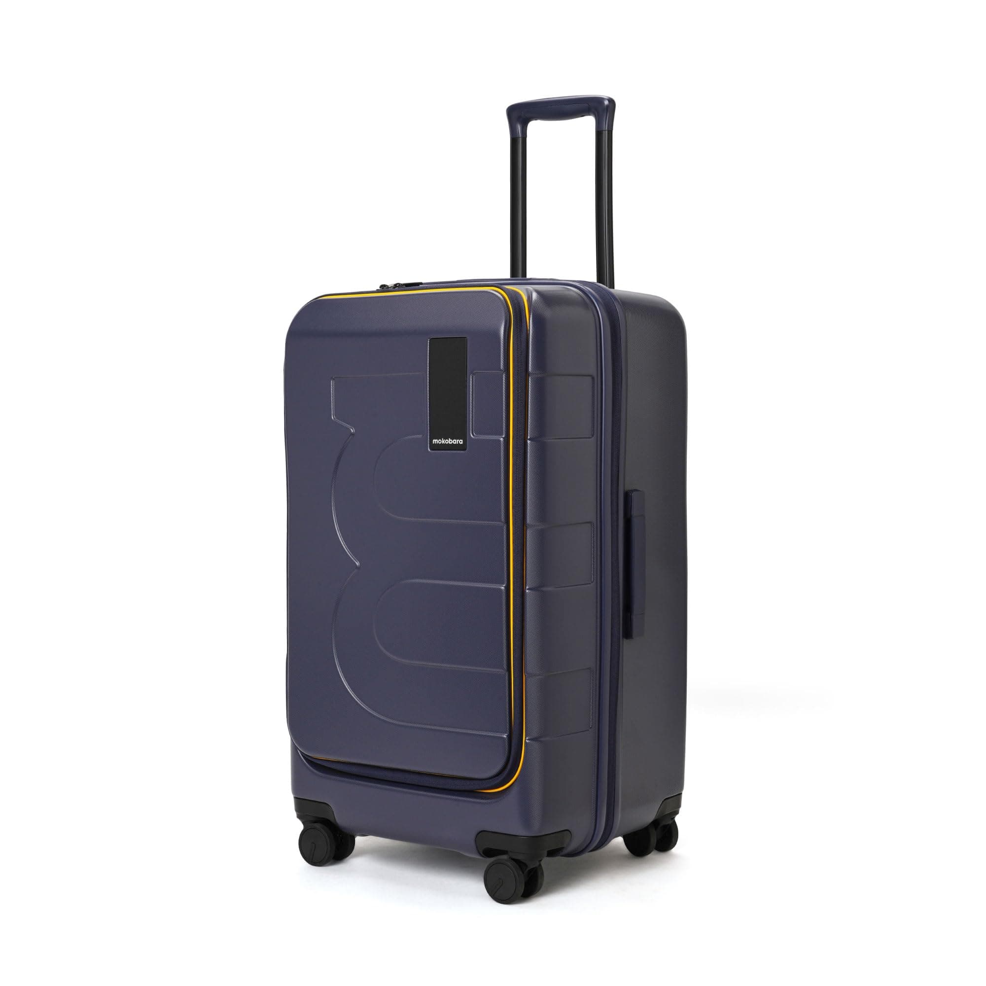 MOKOBARA Em Access Trunk Check-in Luggage Expandable Trolley Bag-69.6cm(85L expands Upto 93L), Polycarbonate Hardshell,Flat-Top Opening, TSA Lock,for 7-14 Days Trip,Blue&Yellow(We Meet Again Sunray)
