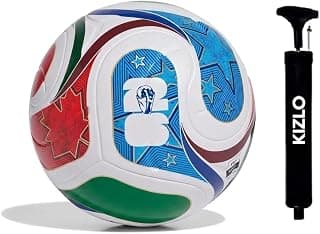 Kizlo Size 5 Football – Hand-Stitched PU Leather Soccer Ball with Pump & Needle | High Grip, Durable & Air Retention | Training & Match Ball for Kids, Youth & Adults | World Cup Design Multicolor
