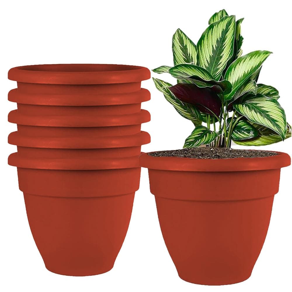 SOUVENIR IMAGINEA 18 inch Plastic planters Big Size Outdoor Gardening Plant Container for Garden Terrace Balcony Patio Nursery Indoor Large Flower Pots for Home Office Decor (Pack of 6, RED)