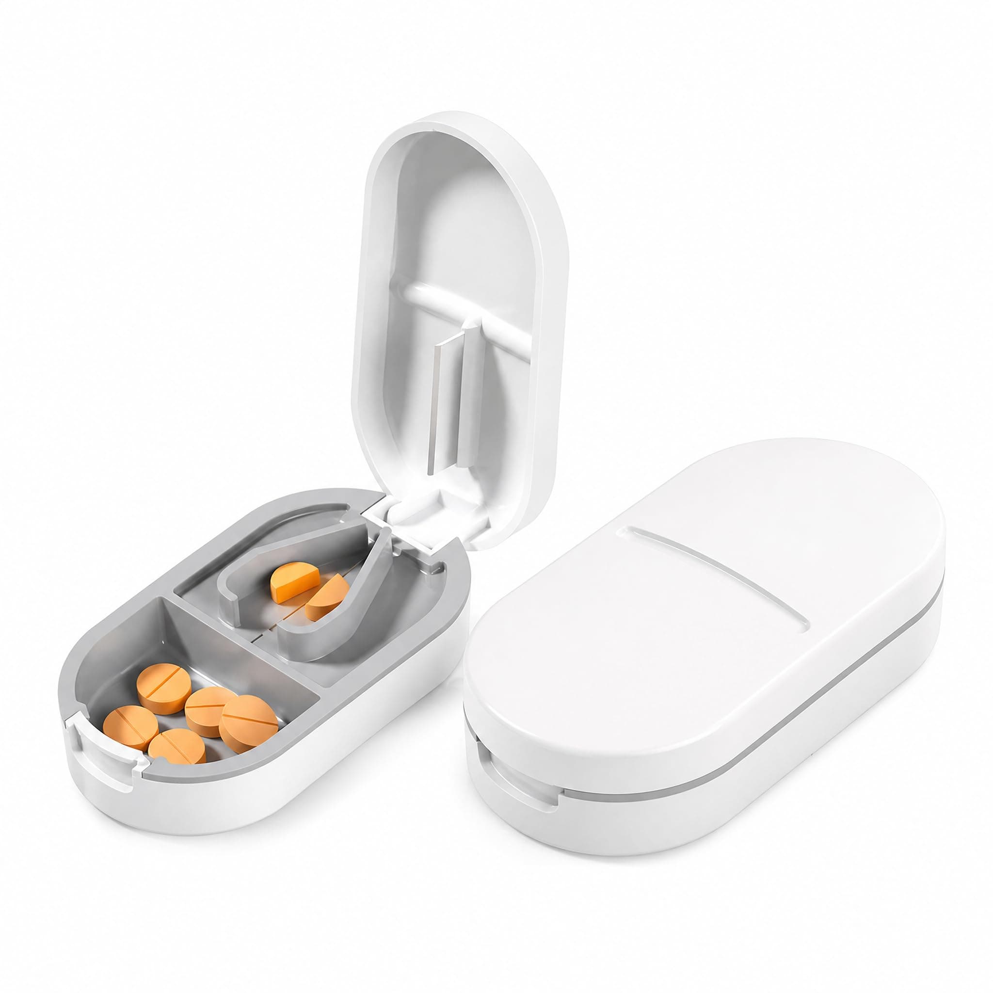 POPCUBE Tablet Cutter for Small Tablets, Pill Cutter for Tablets of Any Size, Medicine Cutter for Pills with Portable Pill Storage Organizer Box, 2 in 1 Tablet Cutter for Daily Use & Travel. (White)