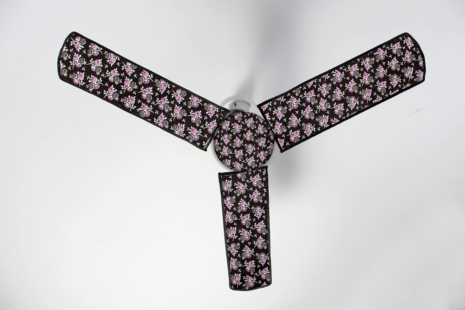 Stylista Waterproof & Dustproof Three Blade Ceiling Fan Cover with attachable Enclosure Set of 3 Fan Covers Floral Pattern Multicolor