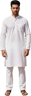 Men's Solid Regular Fit Ethnic Wear White Kurta Pajama Set with Front Pocket