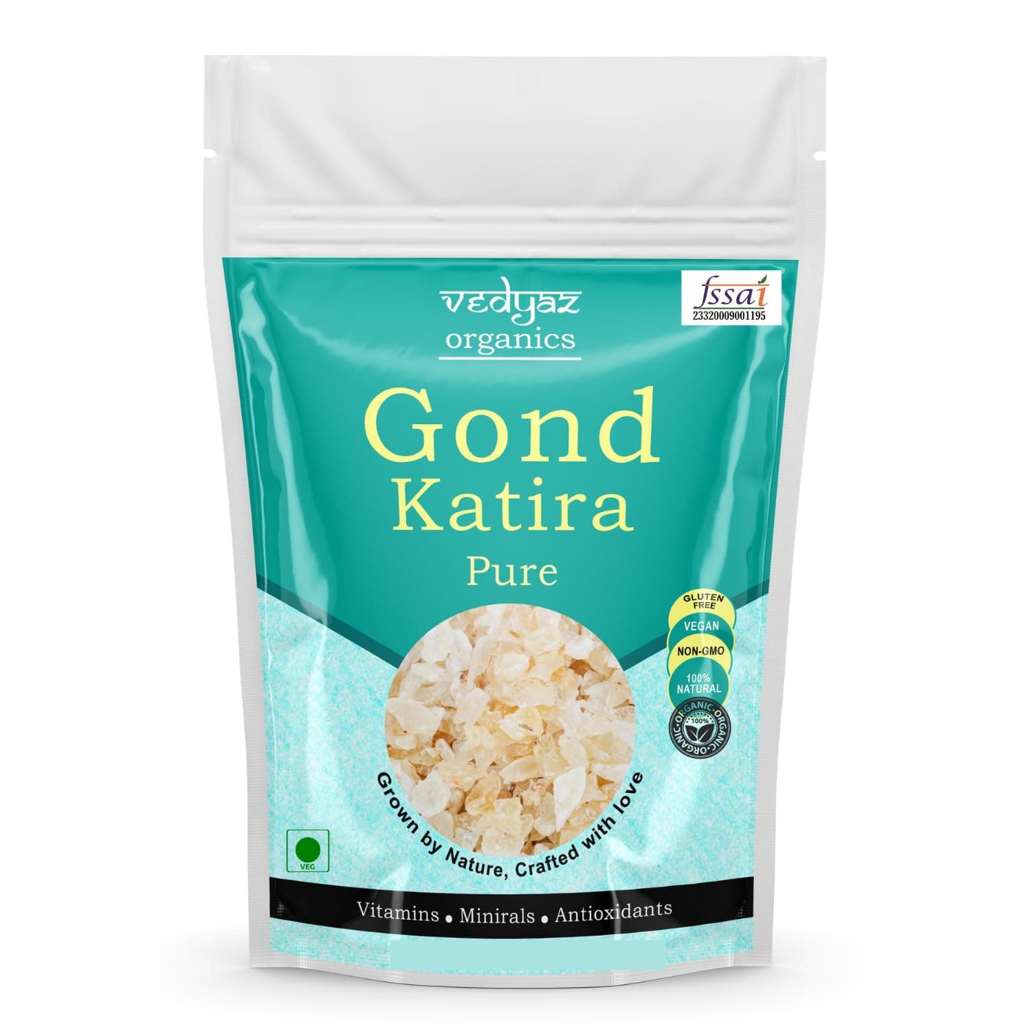 Vedyaz Organics Gond Katira Pure Organic (Edible Gum) tragacanth Crystals - 250 gm - Original Almond gum with High Cooling Properties