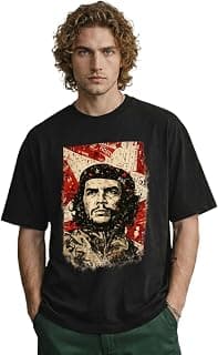 Men's Black Che Guevara Printed Drop Shoulder Oversized T-Shirt | Half Sleeve Graphic Streetwear Tee