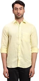Colorplus Men Regular Fit Weft Chambray Pattern Pure Linen Plain Collar Full Sleeve Casual Shirt