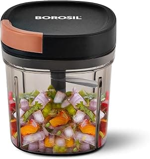 Borosil EazyPull Chopper with 6 Blades, Pull Chopper with Durable String, Mini Chopper for Kitchen, for Chopping Vegetables, Leafy Greens & Herbs, BPA-Free, Unbreakable 900 ml Chopping Bowl