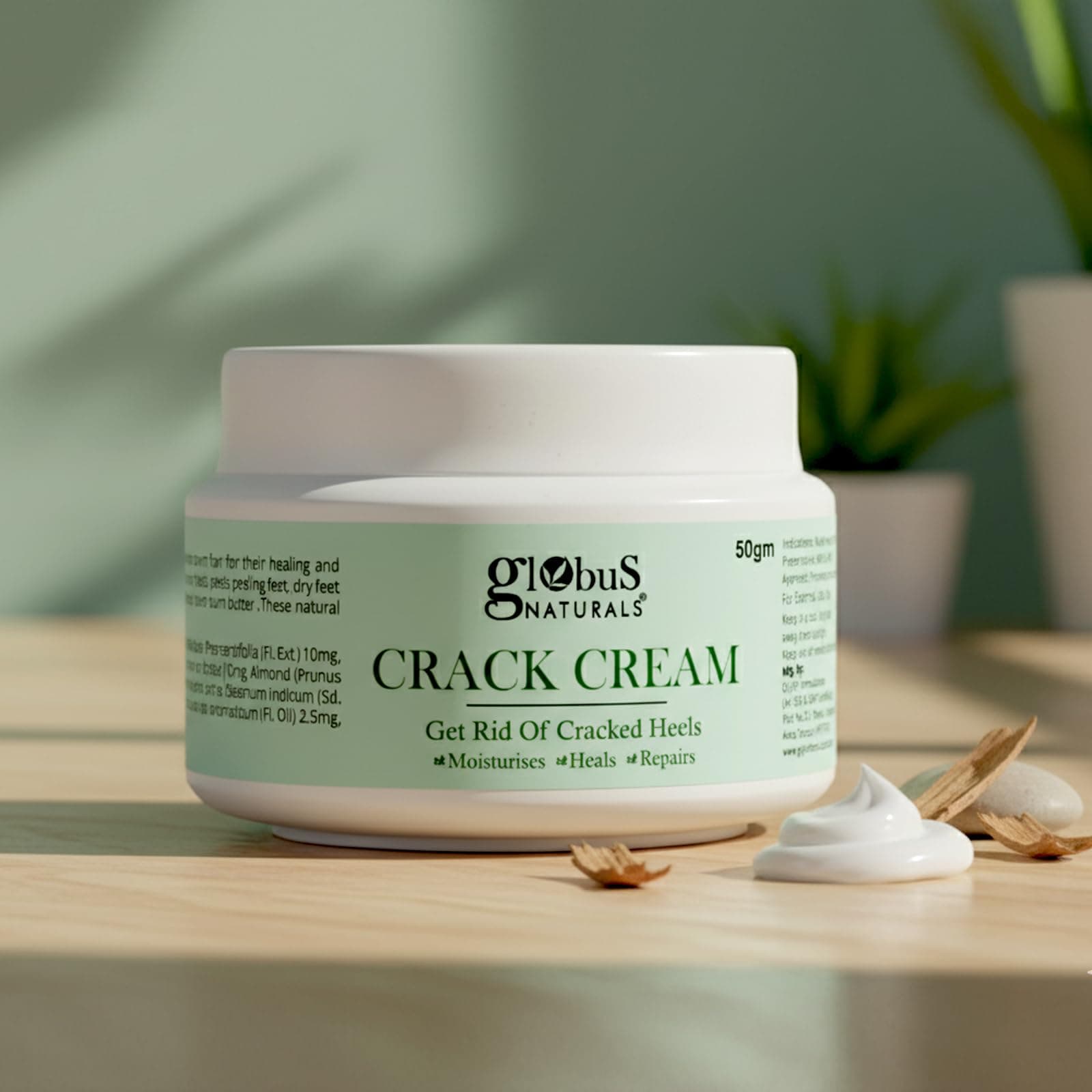 Globus Naturals Cracked Heel Repair Cream Enriched with Aloevera, Neem, Anantmool for Dry & Cracked Feet – Foot Balm for Smooth Heels, Heel Fissure Treatment, Intensive Foot Care Cream 50g