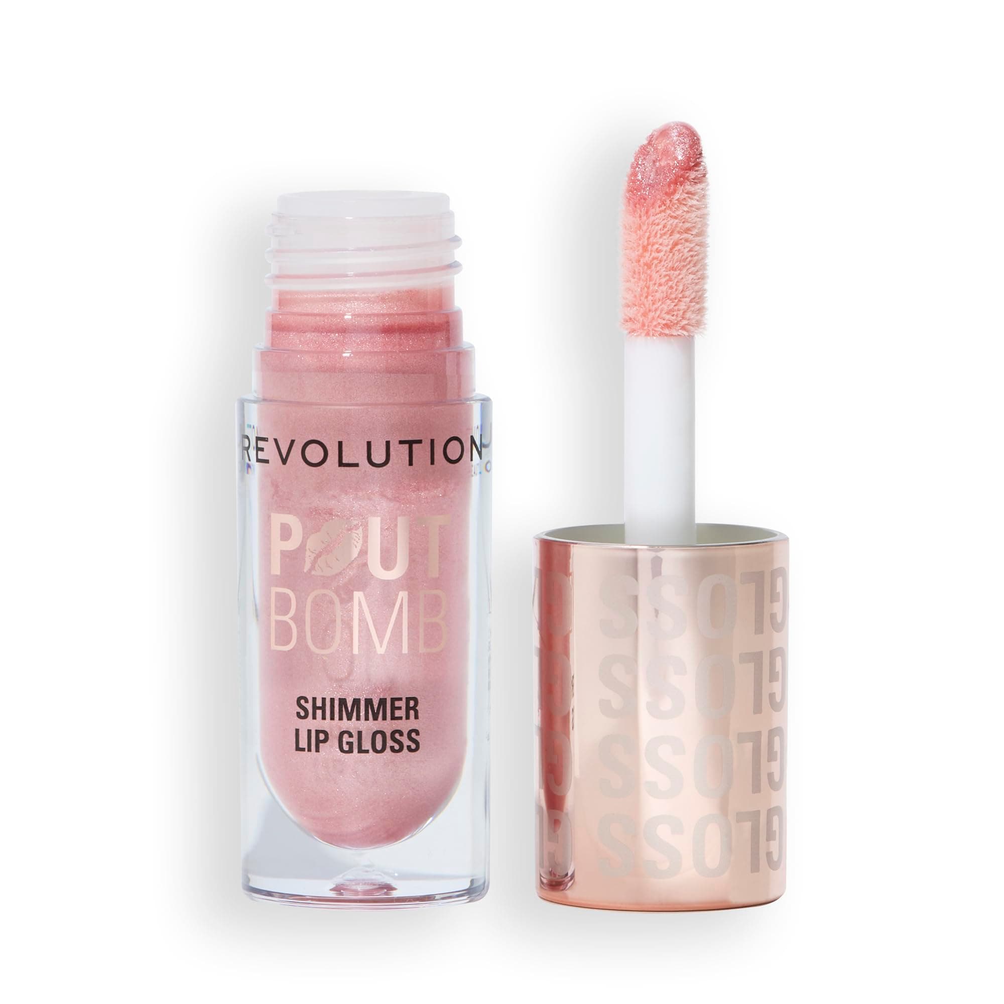 Makeup Revolution Pout Bomb Shimmer Lip Gloss- Shine Pink | Glossy Shine + Moisturising Feel | Makes Lips Look Fuller Instantly | Easy to Use, Non-Sticky | 4.6ml