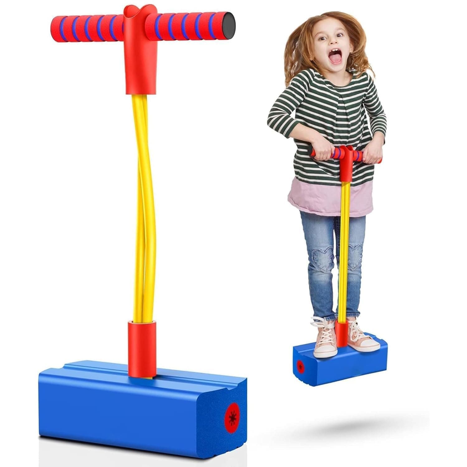 CRIYALE Pogo Stick Toys for Boys Girls, Indoor & Outdoor Bouncing Jumper for Toddlers Age 3 and Up Garden Toys, Safe & Durable Foam Bungee Jumping Stick Makes Squeaky Sounds Improves Balance (Blue)
