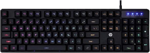 HP K300 Wired Gaming Keyboard, Backlit Membrane with Mixed Color Lighting, 4 LED Indicators, Matte Finish Double Injection Key Caps and Windows Lock Key / 3 Years Warranty(4QM95AA)