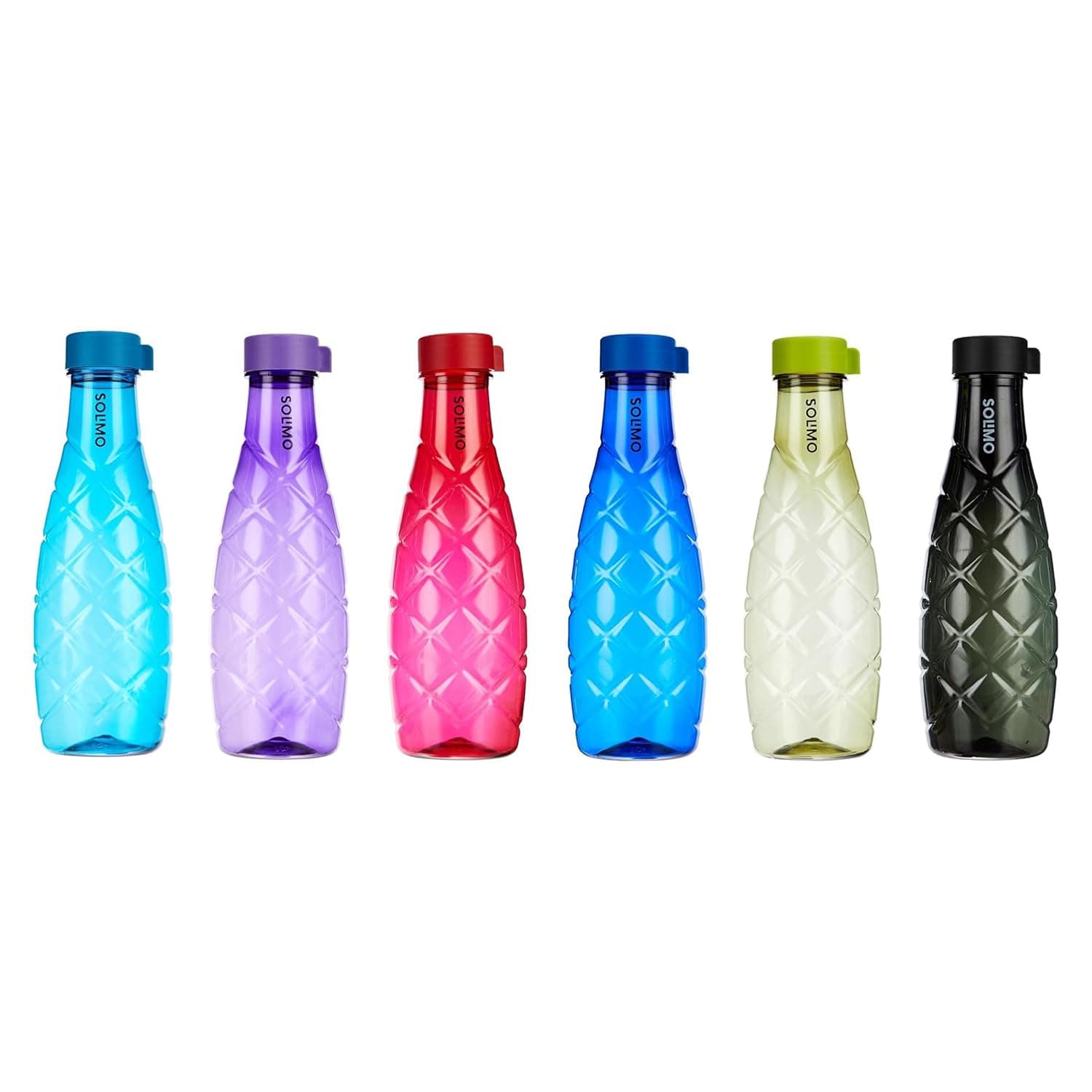 Amazon Brand - Solimo 1 Lt Water Bottle | Multicolor | Set Of 6 (Xing) - Polyethylene Terephthalate