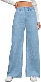 ADBUCKS Women's Stretch Denim Wide Leg Jeans Comfort Fit with Elastic Waistband, Straight Cut, Casual Style for All Seasons, Versatile Clothing