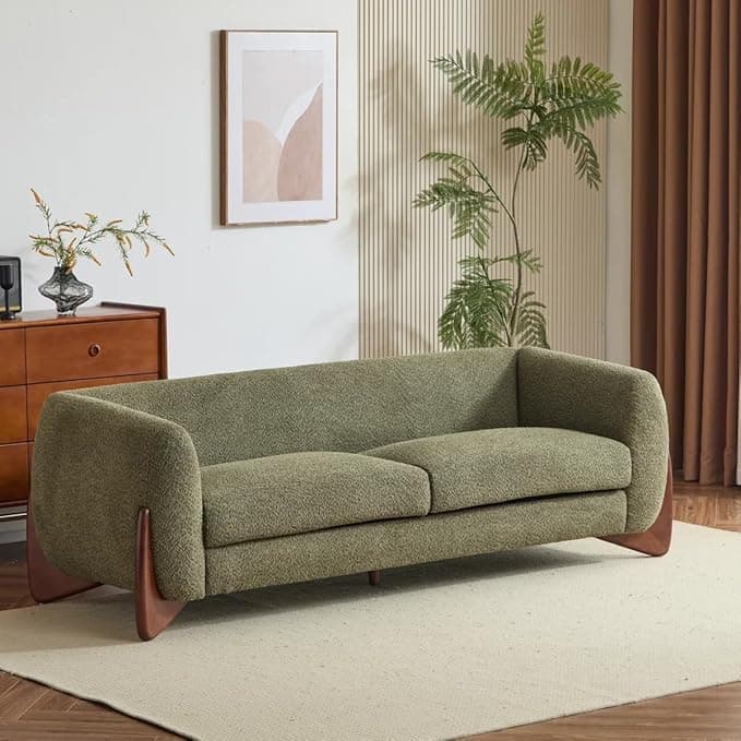 PREMIUM CART Velvet Contemperory Sofa with Cushion Chaise Lounge Sectional Sofa Perfect for Living Room & Bedroom Guests Home & Office (Boucle Taddy Fabric Sofa (Green), Three Seater)