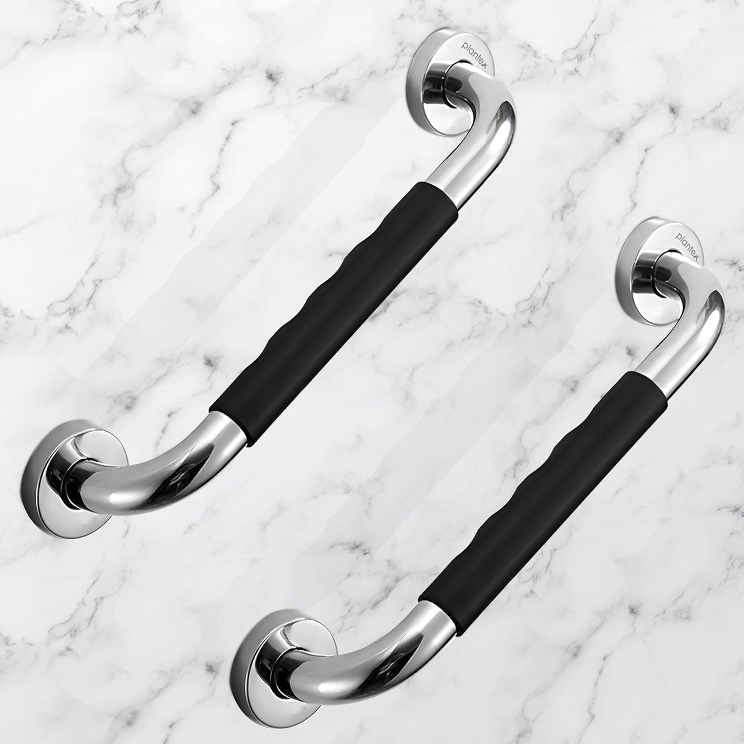 Plantex SS-304 Grade Bathroom Handle for Senior Citizen/Comfort Gripped Grab Bar for Toilet Senior Citizen - Pack of 2 (Chrome & Black)