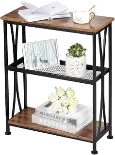 Priti Wood Narrow End Table,20" Long Side Table With 3 Tier Storage Shelves, Industrial Rustic Accent Skiny Slim Couch Beside Table For Small Spaces, Small Hallway Table Rustic Brown