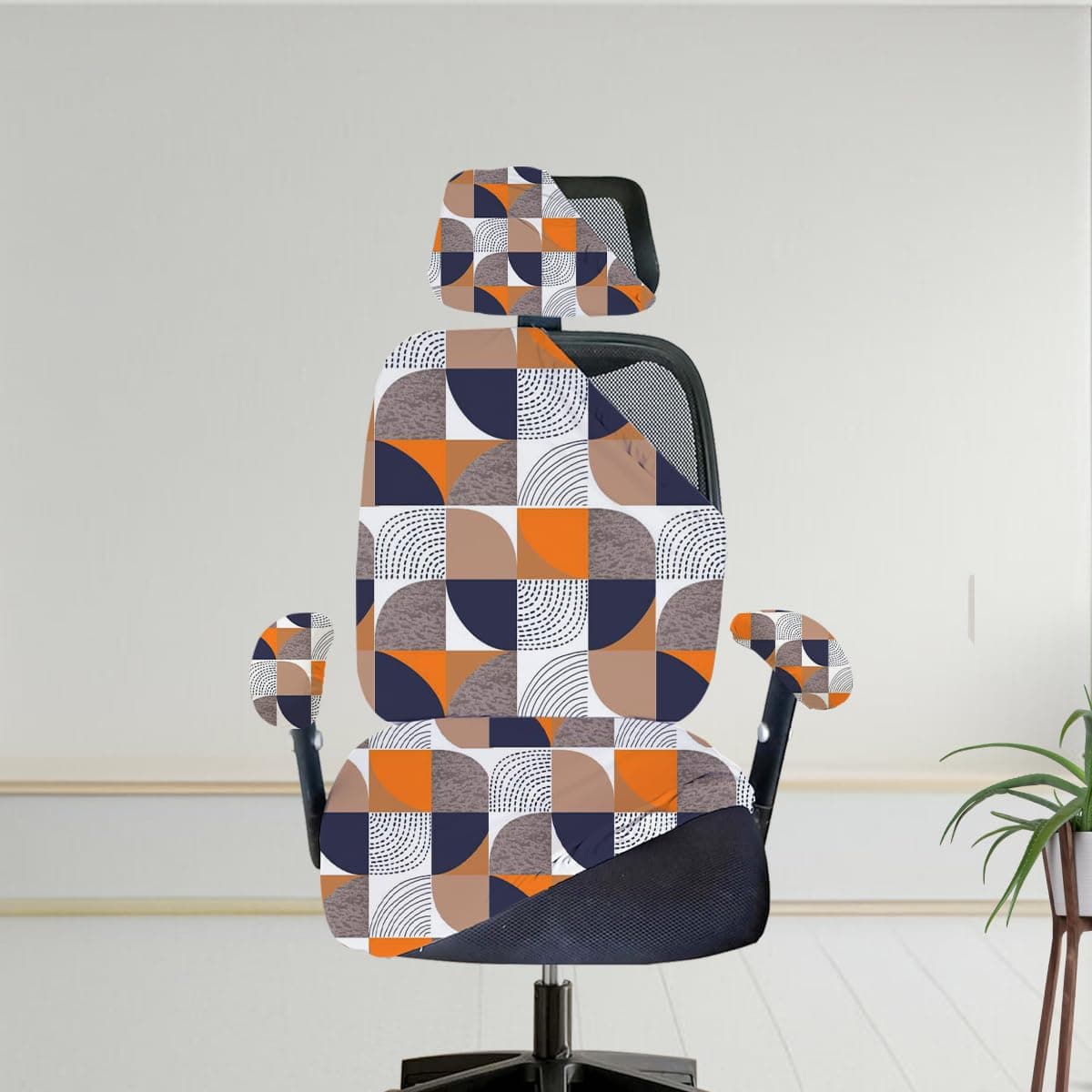 ELEGANTA Stretchable Office Chair Cover Set with Headrest & Armrest Covers | Soft & Washable Office Computer Desk Chair Slipcover and Seat Protector for Office Chair | Pack of 2 (New Multri C)