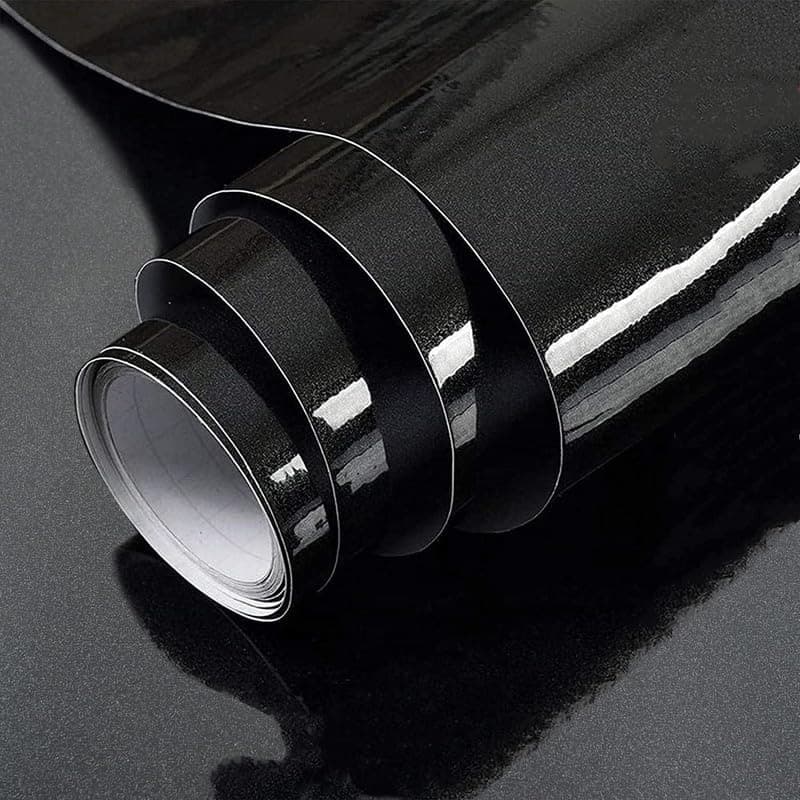MUNIKESH CREATION Pure Solid Black Glossy Solid Colour Self Adhesive Peel and Stick Wallpaper for Walls, Kitchen Tabletop, Almirah, Furniture, Office, etc (2x8 Feet)