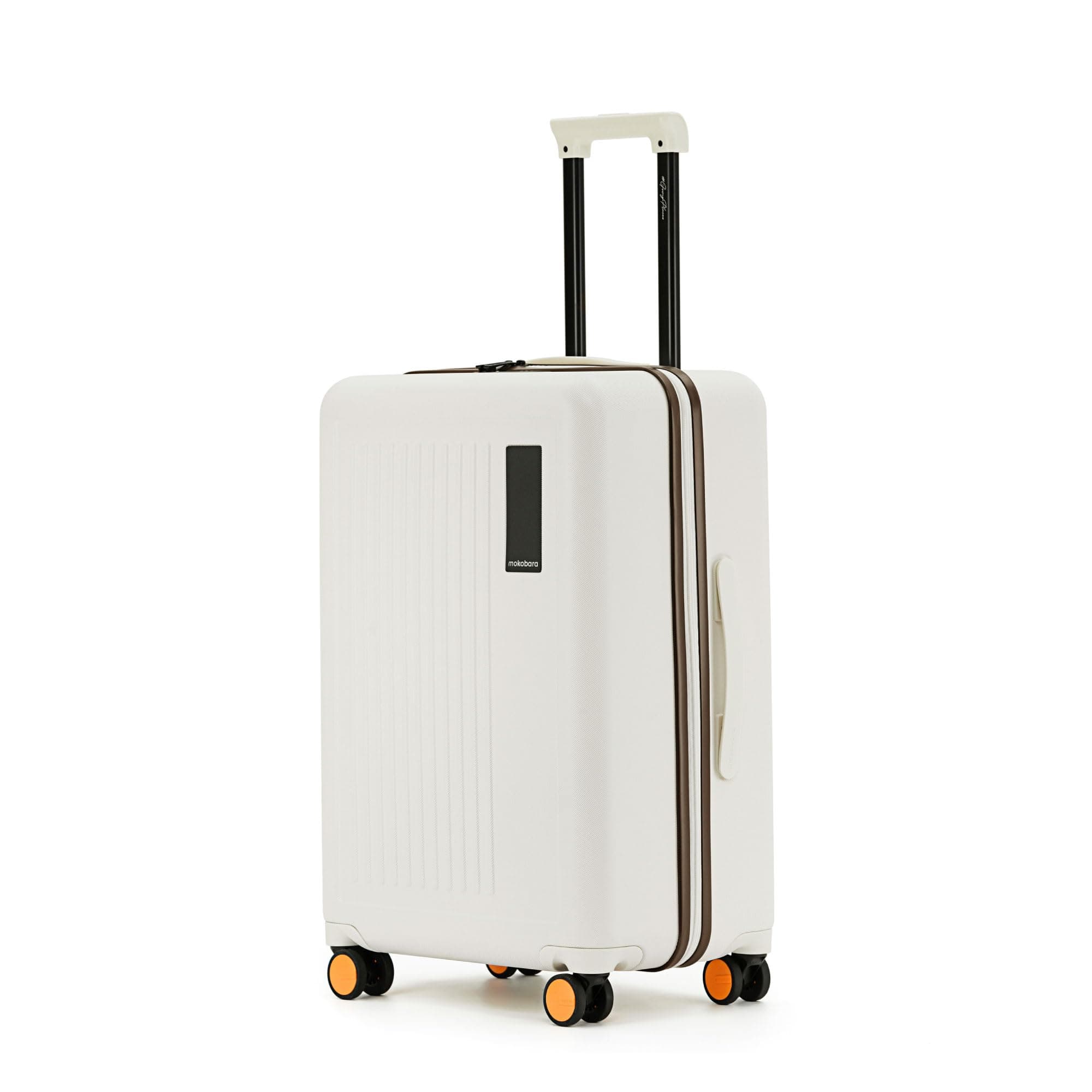 MOKOBARA Transit Check-in Luggage Trolley Bag-64cm(65L),Polycarbonate Hardshell,360° 8 Silent Wheels,One Push TSA Lock,Premium Zipper,Suitcase for 7-14 Day Travel,White(Still Loading Brownray)
