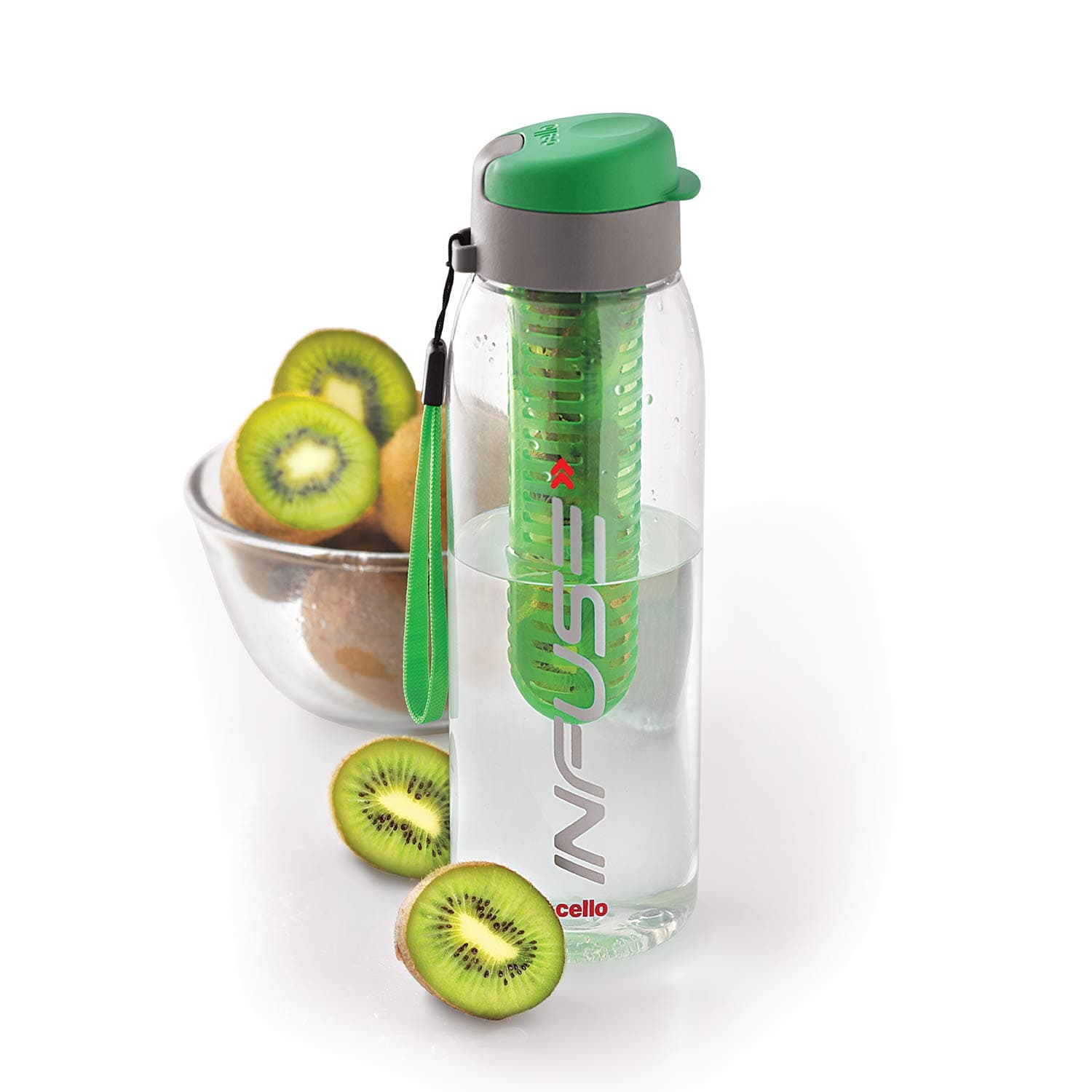 CELLO Fruit Infuser Water Bottle 800ml, Green | Wide Sealed Flip-Top Cap, Leak-Proof & Durable | Airtight, Reusable | Detox Infuser Bottle for Fridge, Gym, Office, Travel, Kitchen & Trekking