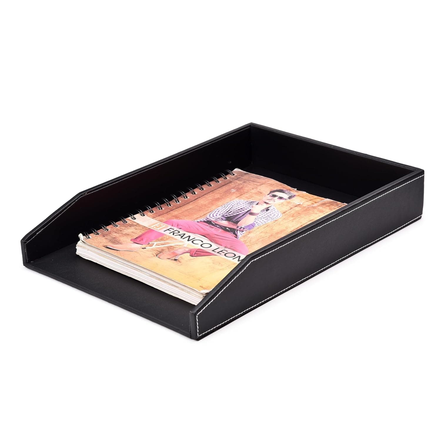 Azyeea Leather A4 Office Paper Tray Stackable Letter Trays Jewelry Display Tray for Home Room Desk Organiser Accessories (Brown Taper)