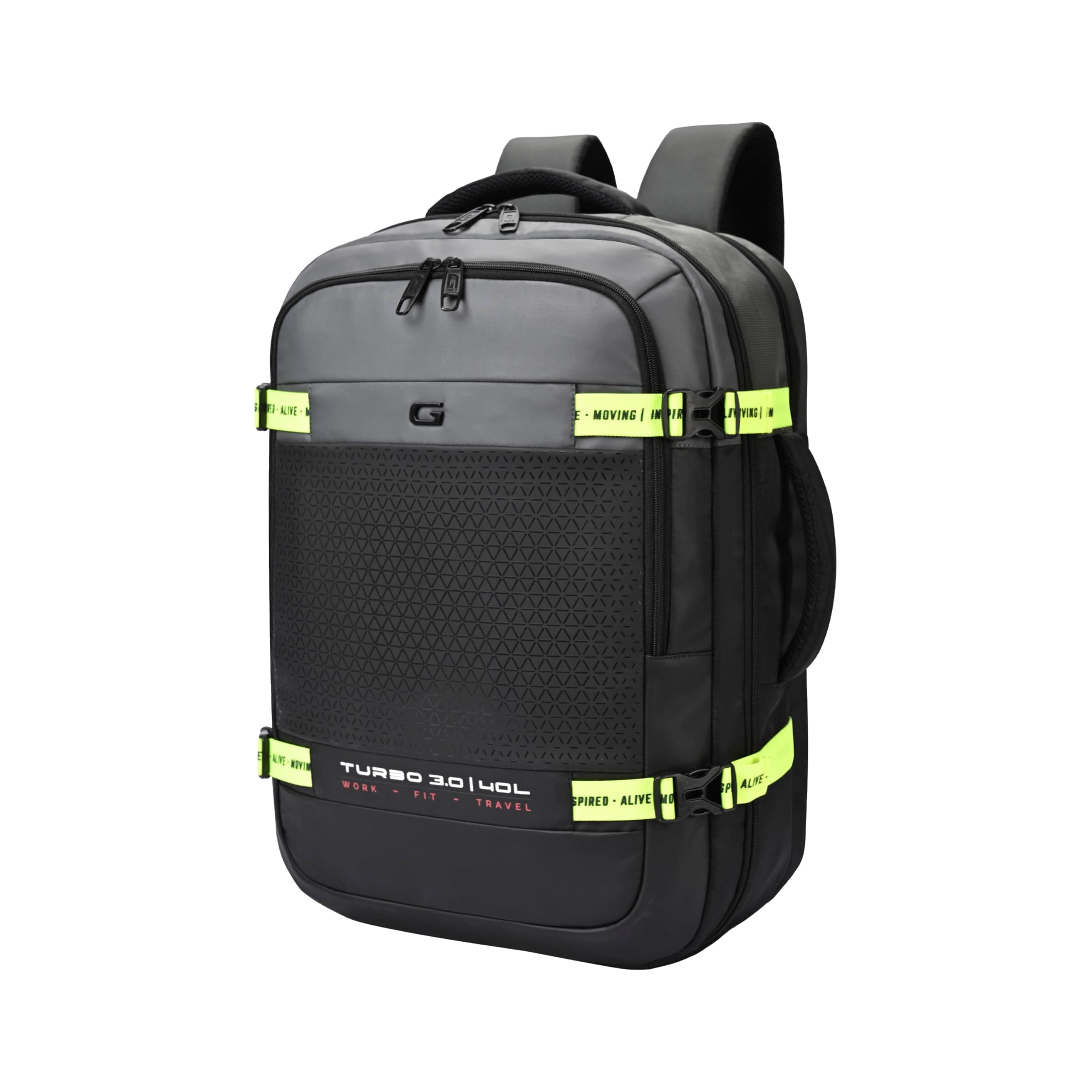 Gear Turbo 3 19"/40L Large Water Resistant Anti Theft Laptop Backpack with Raincover | Laptop backpack | Casual Backpack | Daypack | Travel Backpack | College Bag For Men/Women (Black - Grey)