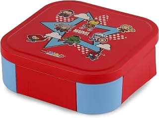 CELLO Kidzbee Cosmos Insulated 2 Compartment Kids Lunch Box For Daily Use, Red | 3D Super Heroes Touch & Feel Design Lightweight Four Side Airtight Lock Toddler Boys Girls Tiffin Box For School & Gift