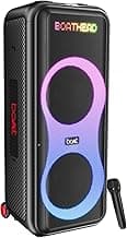 boAt PartyPal 600 Party Speaker, 220W Signature Sound, Dynamic Pixels, Animated Text Display, App Support, UHF Wireless Microphone, Colorful LEDs,7hrs Battery & Guitar Input (Premium Black)