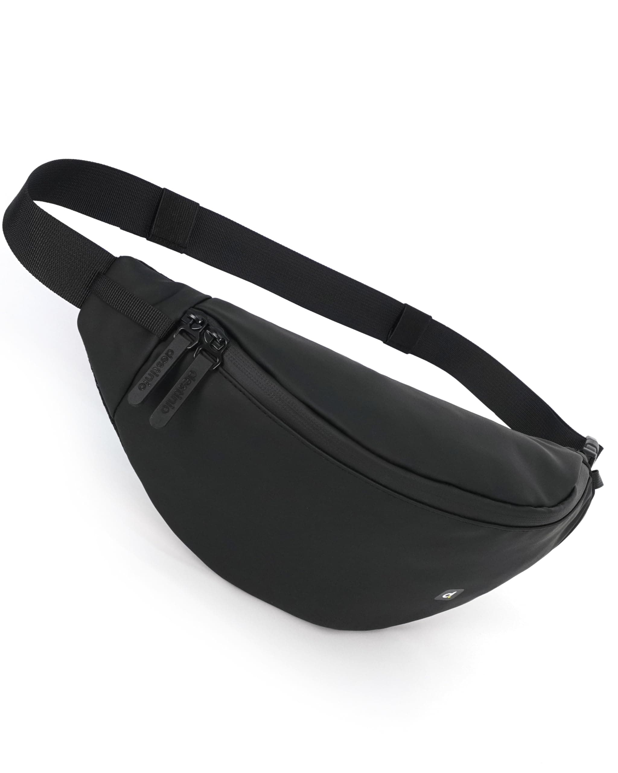 Destinio Waist Bag for Man Woman - Water Repellent Fabric, Waterproof Zippers & Back Pocket - Large Travel Waist Pouch, Fanny Pack, Belt & Hip Bag for Hiking - Black