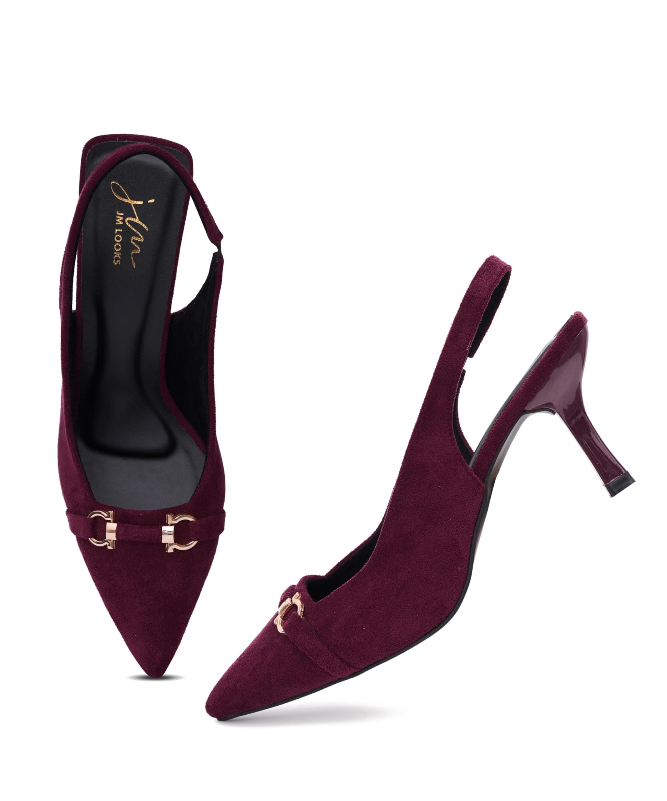 JM LOOKS Women's Sophisticated Pointed Toe Slingback Kitten Heels with Metallic Buckle Accent for Professional and Evening Elegance