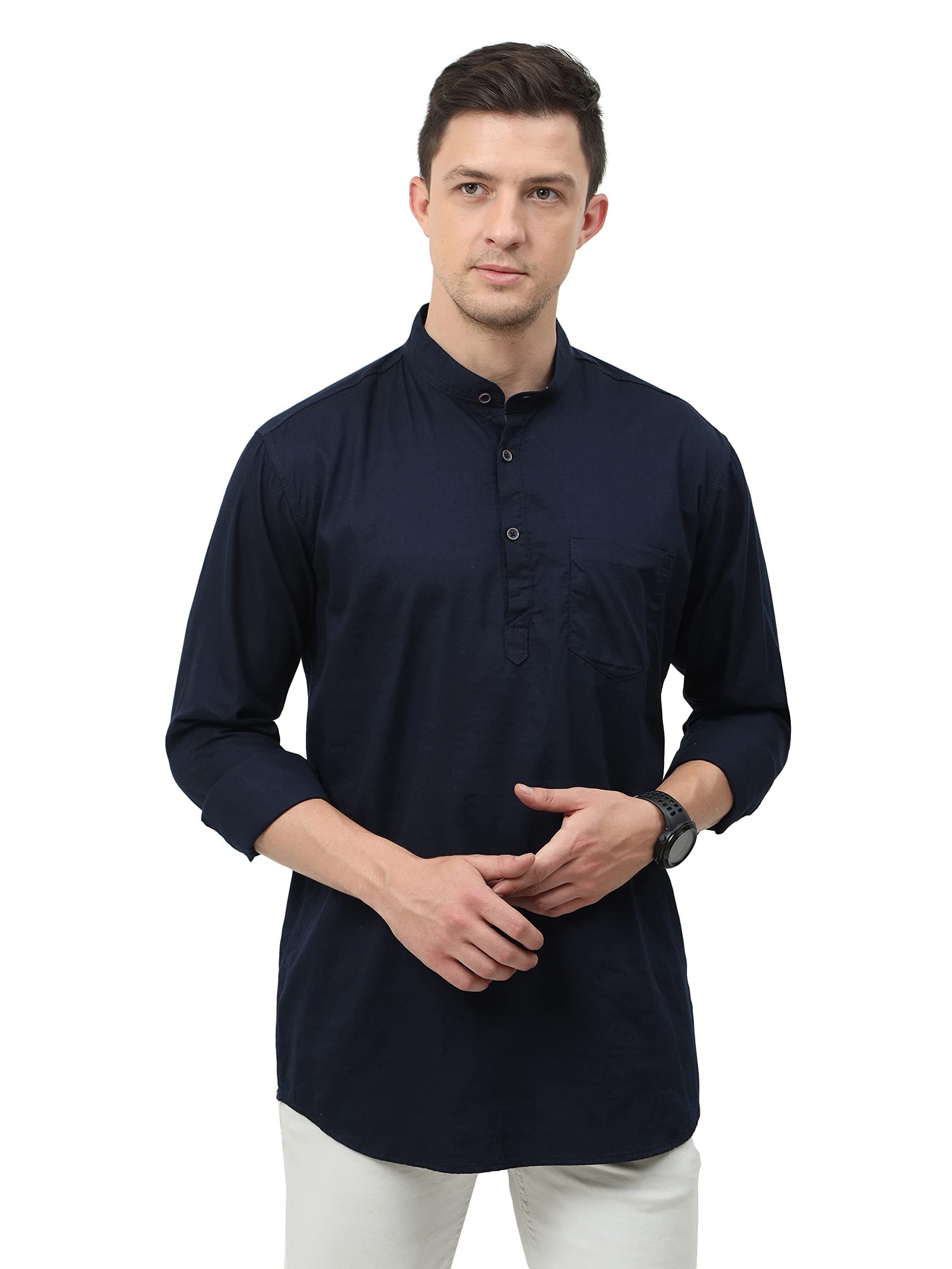 Miraan Men's Casual Cotton Short Kurta Tailored Fit Shirt With Mandarin Collar (Sigshortkurta)