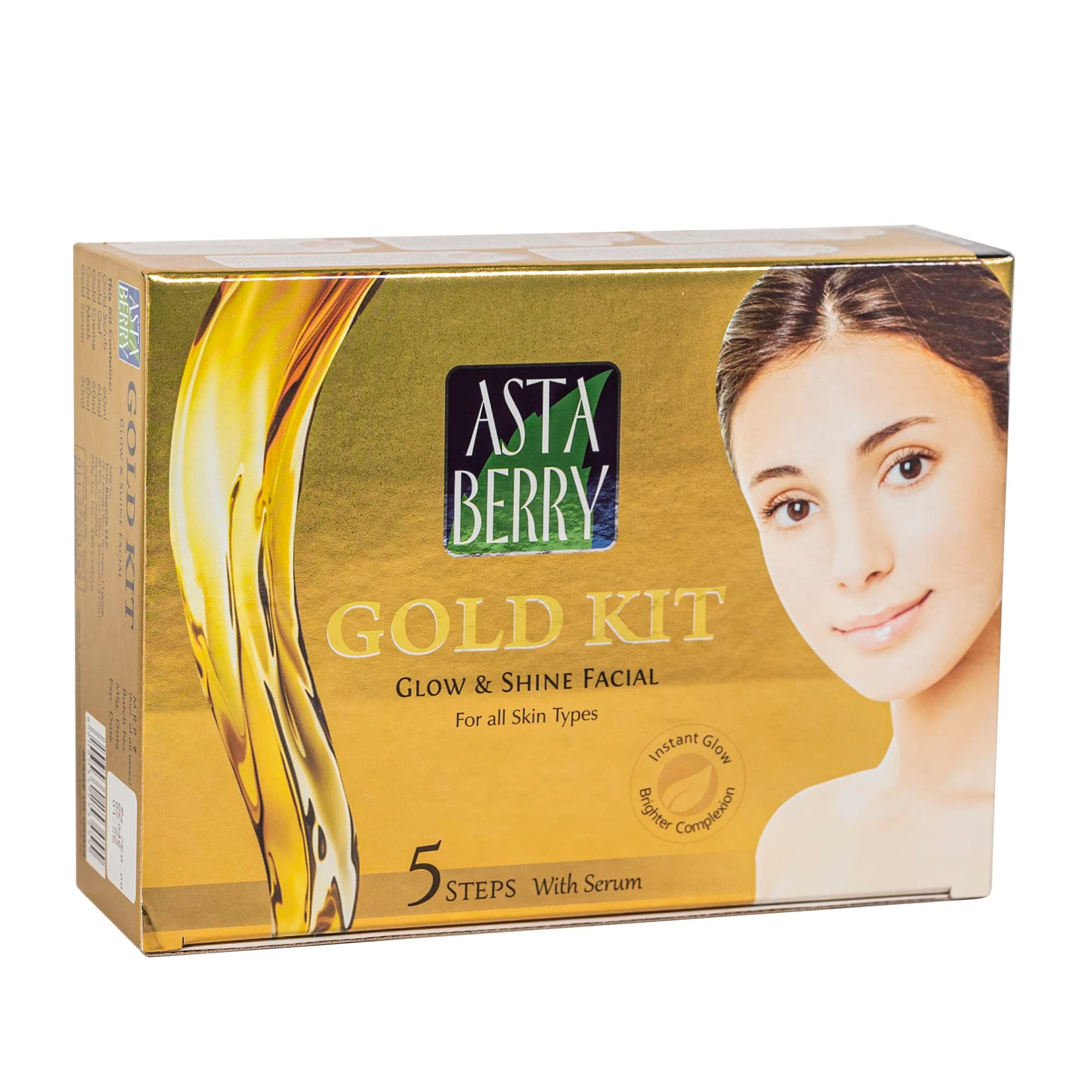 Astaberry Gold Facial Kit Medium 5 Steps with Serum For Women | Skin Brightening & Radiance l Salon Like Results | Instant Glow & Shine Facial | For All Type Skin, 270 ml