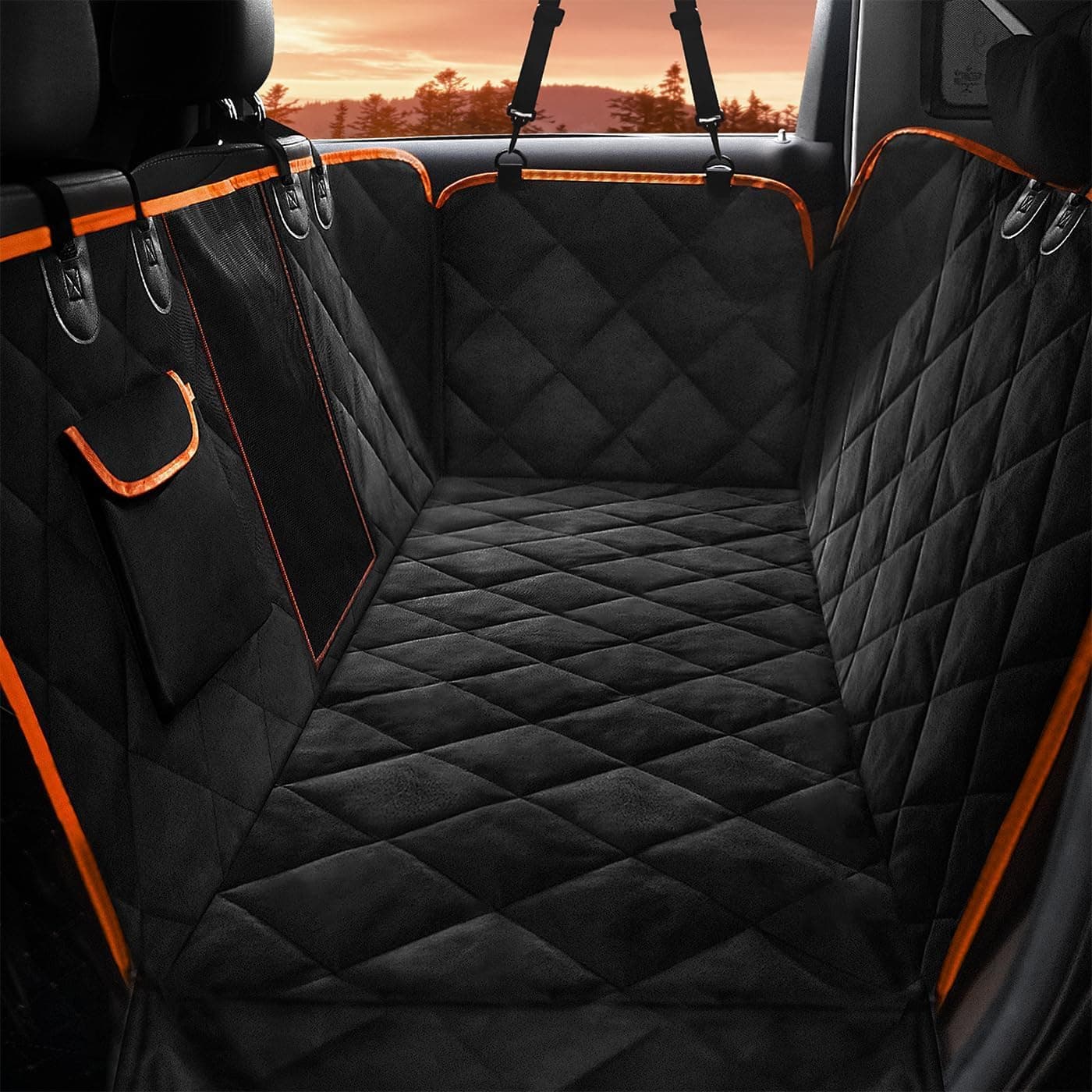 AMICA Polyester Dog Seat Cover, Scratchproof & Waterproof, Collapsible with Mesh Window and Storage Pocket, Washable Dog Hammock for SUV & Sedan Cars