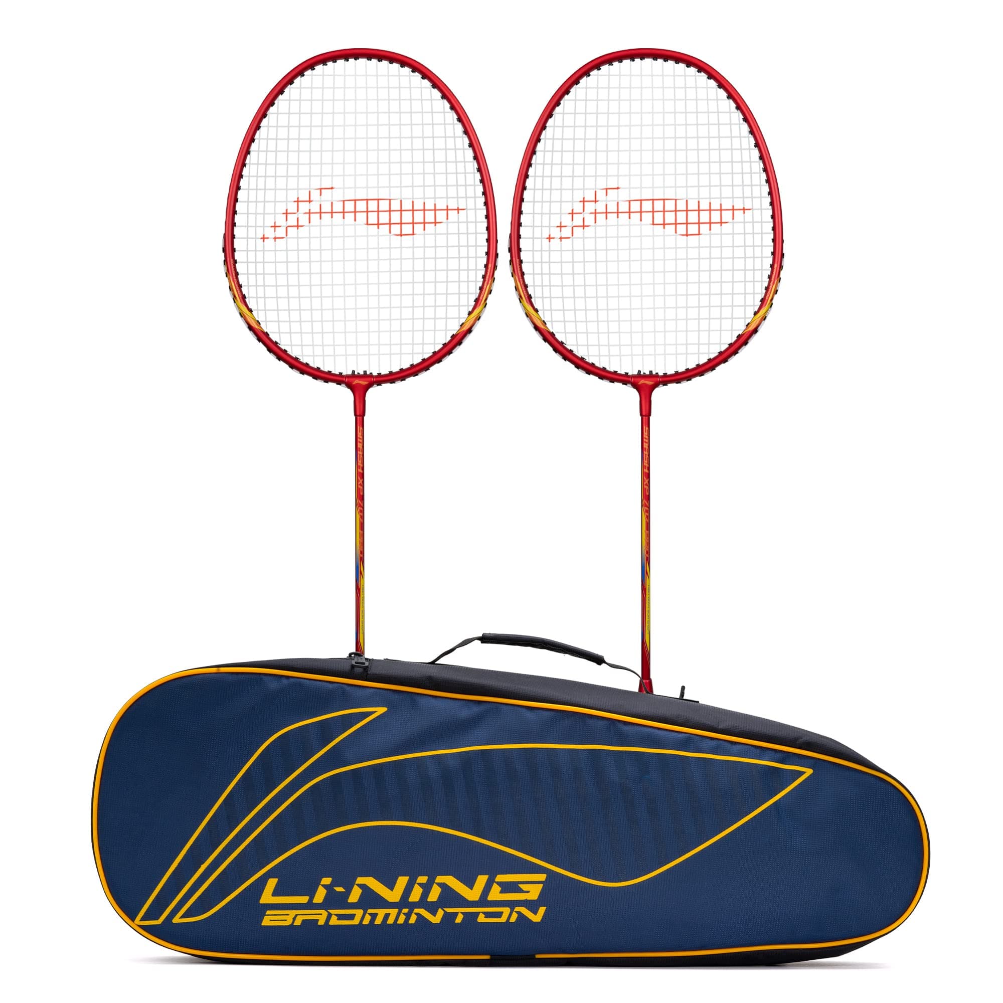 Li-Ning Aluminium XP 707 Pro Strung Badminton Racket (2Xrackets + 1 Kit Bag, Red/Yellow)