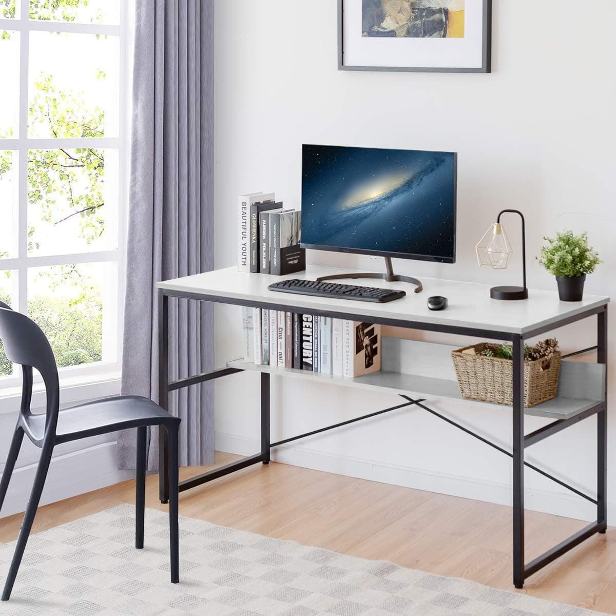 Torche Wood & Metal Finish Study Table |Computer Table, Study Table for Adults/Students| Home Office Writing Study Desk| Office Table Ideal for Work from Home (Frost White)