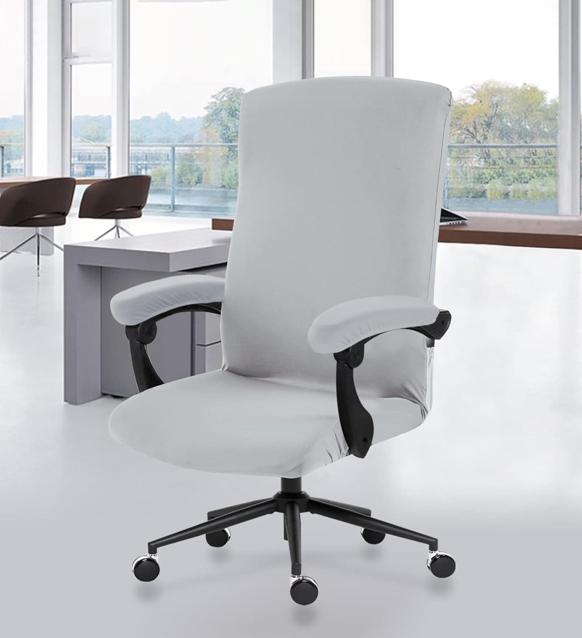 Giftneed Stretch Boss Office Chair Cover Printed Computer Chair Covers with Armrest Cover Universal Removable Spandex Rotating Chair Slipcovers Soft Desk Chair Seat Protector Solid Grey (Pack of 1)