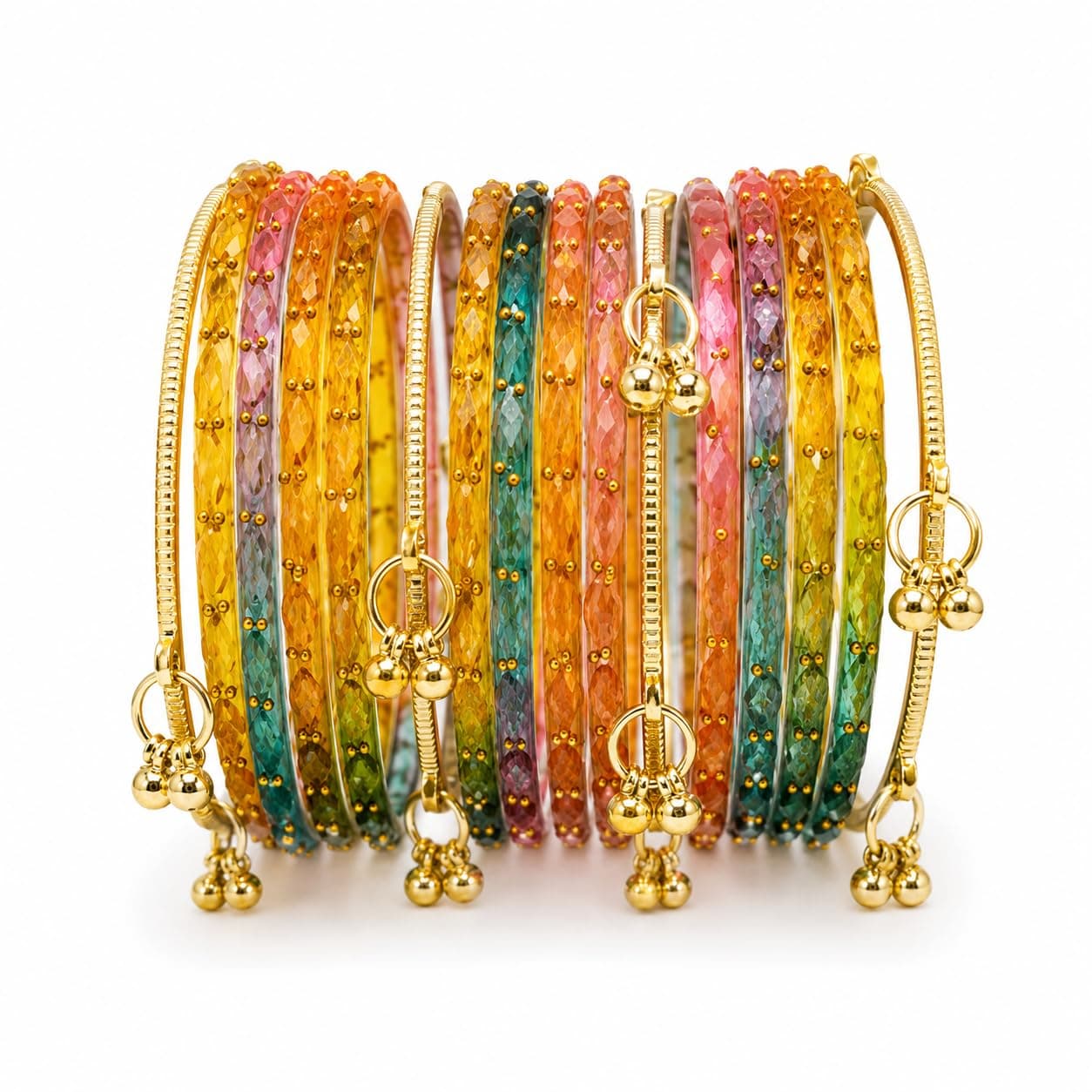 Kaher Kashmiri Glass Bangle with gunghro Set for Women| Traditional, Fancy Glass Chudi Set for Festival, Wedding, and Party (Set Of 16)