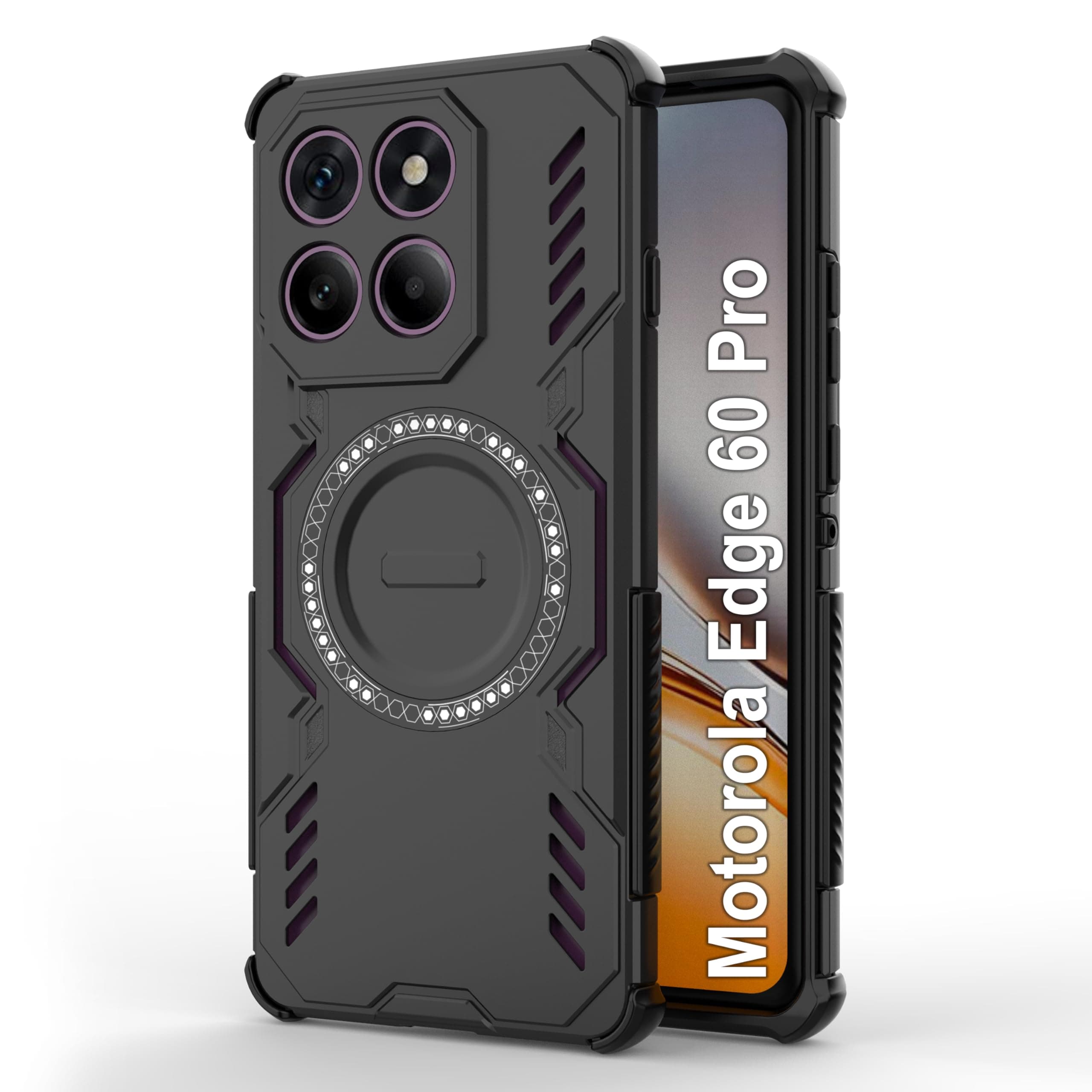 amazon basics Back Case Cover for Motorola Edge 60 Pro | Magnetic Case with Built-in Metal Ring | Supports Mag-Safe Charger, Wallet & Car Mount | Shockproof Hybrid PC + TPU | Black
