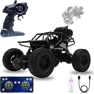 Wonder Rock Master Remote Control Car with Smoke | Monster Truck Rock Crawler for Kids | 2.4 GHz Remote + Android App Control | Long Range | 150+ Feet Range | C-Type Charging | Made in India (Black)