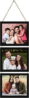 Indianara 3 in 1 Hanging Black Wall Mount Rectangular Photo Frames with Plexiglass - Upload and Customize 3 Photos of 5 x 7 Inch Each