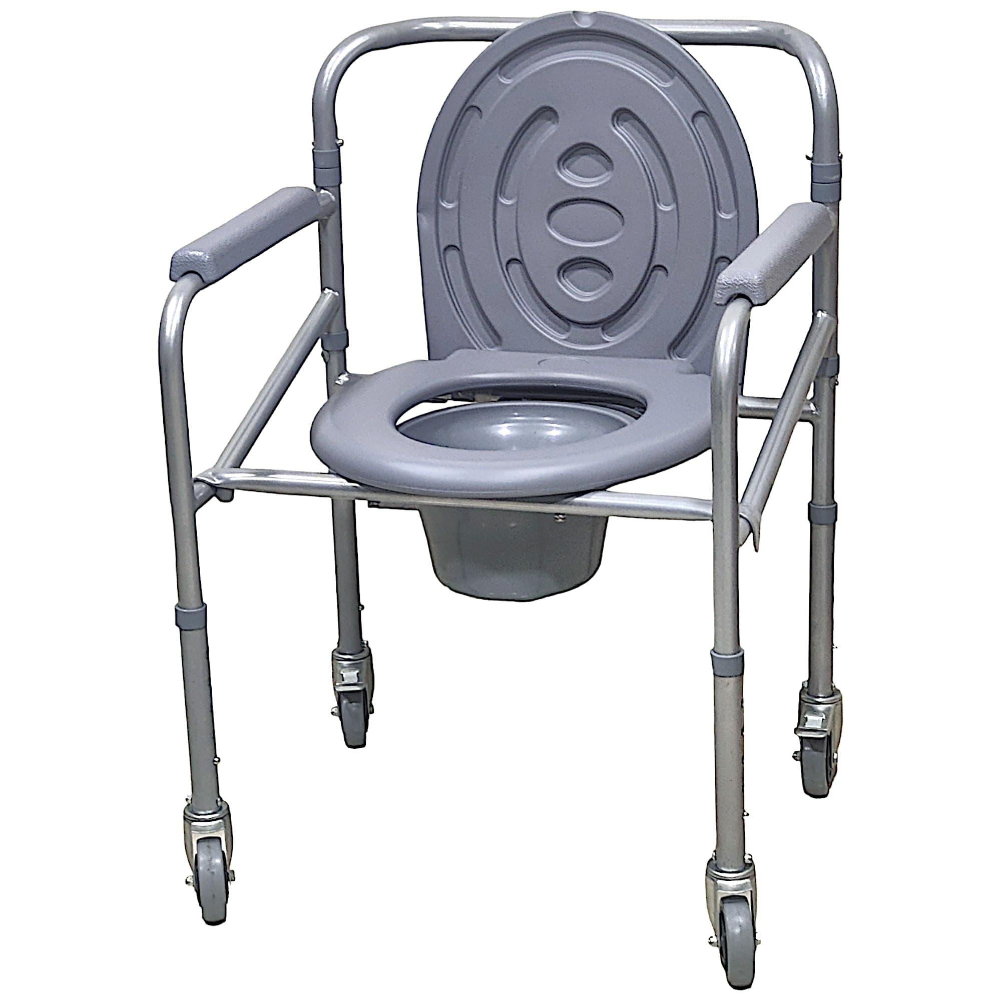 Veayva Height Adjustable Commode Chair With Wheels With Removable Bucket And Locable Wheels- Ideal For Elderly And Disabled Can Roll Over Commode, Grey