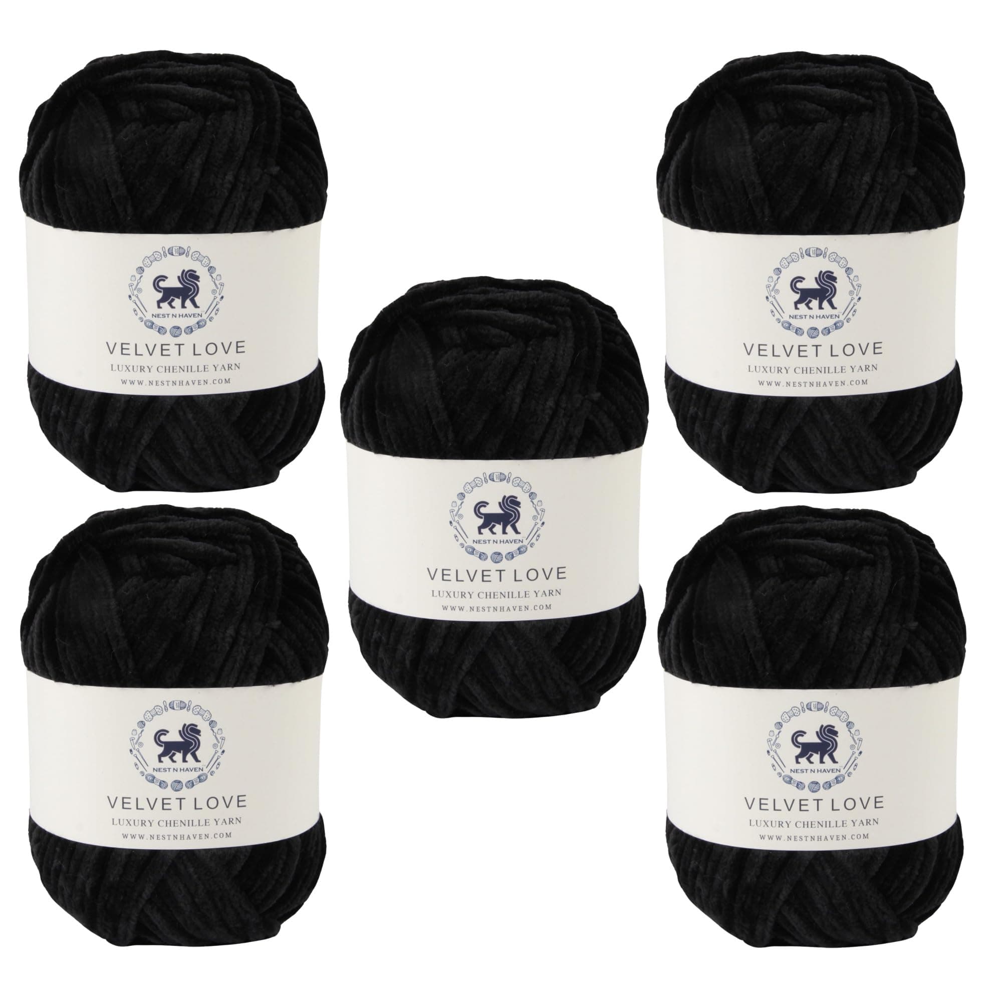 NESTNHAVEN, Velvet Love, Chenille Yarn Supersoft Hand Knitting Wool Ball, (1 Ball/100 Gram Each) Ball Suitable for Craft, Baby Blankets, 4 Medium, Shade no - NNHVL (Black) | (500 Gm)