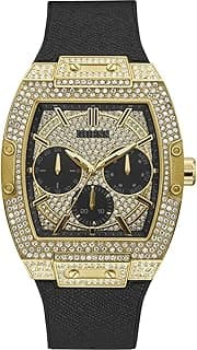 GUESS Phoenix Collection Multi-Function Mens Analog Gold Dial Coloured Quartz Watch, Tonneau Dial with 43 X 51 mm Case Width - GW0048G2