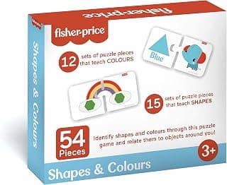 Fisher Price® Shapes & Colours - 54 Pieces Jigsaw Puzzles for Kids Age 3+ Years & Above, Colours & Shapes Learning & Development Puzzles - Fun & Learn with Colourful Puzzles
