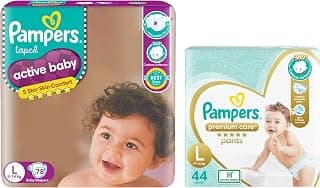 Pampers Premium Care Pants, Large Size Baby Diapers (LG), 44 Count, Softest Ever Pampers Pants & Active Baby Taped Diapers, Large Size Diapers, (LG) 78 Count, Taped Style Custom fit
