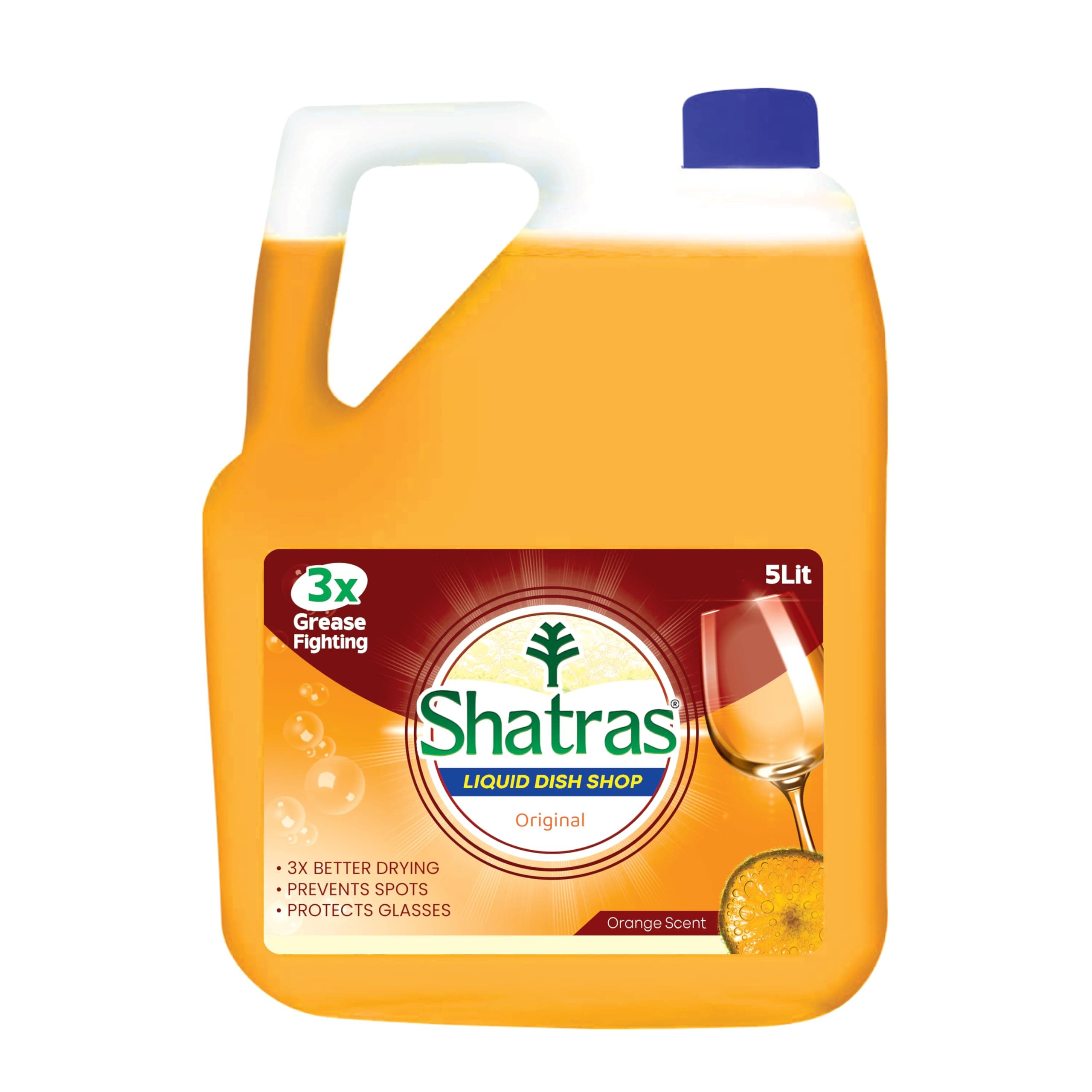 Shatras Dishwashing Liquid, Orange Scent - 5 Liters, Heavy Duty Grease Fighter, Spot-Free Shine, Glassware Safe